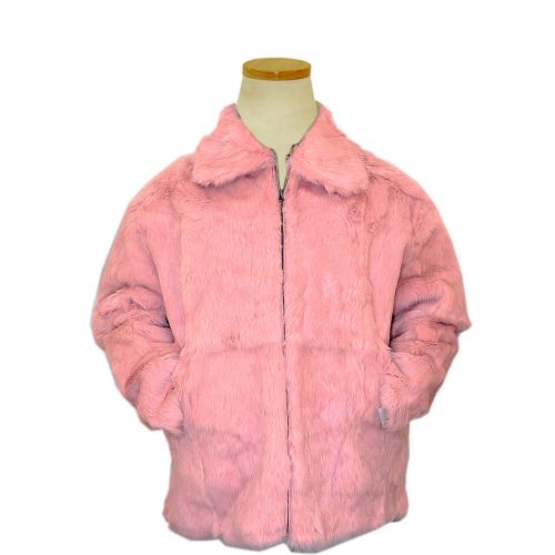 Bagazio Pink Genuine Full Skin Rabbit Fur Bomber Jacket MK323